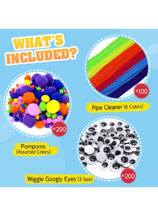 موردلي 500 قطعة من منظفات الأنابيب لوازم حرفية، بما في ذلك 100 قطعة من منظفات الأنابيب 200 قطعة من بوم بوم للفنون والحرف اليدوية 200 قطعة من عيون جوجلي ذاتية اللصق - Image 2